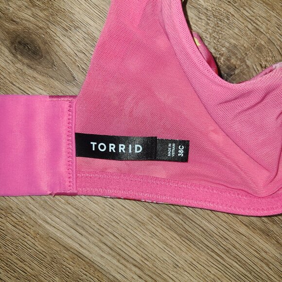 EUC Torrid 38C Pink Floral Underwire Plunge Push-Up Bra - Picture 4 of 7